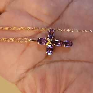 10kt Elegant Amethyst Cross Pendant + 14kt Necklace